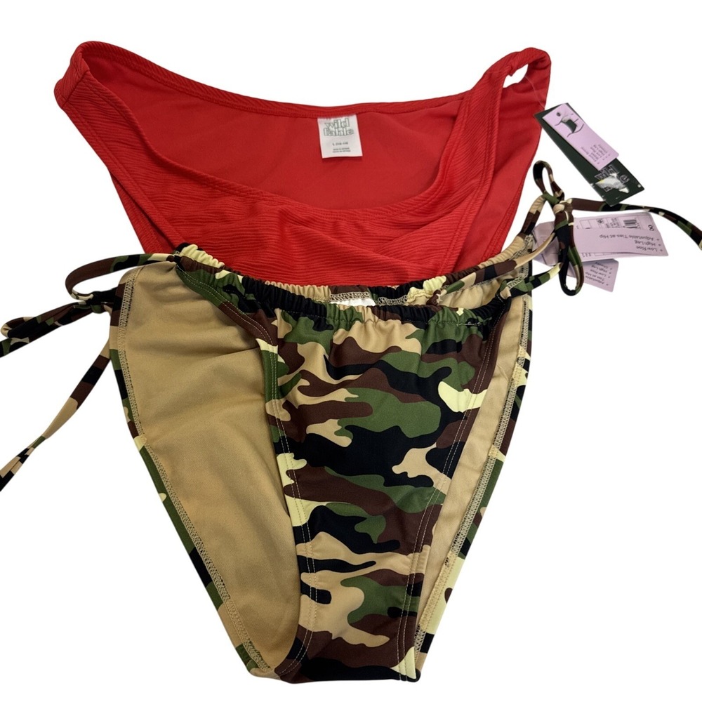 NWT Wild Fable Target Bikini Bottom‎ Bundle Lot of 2 Red And Camo Sz Large